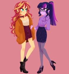 Size: 1118x1200 | Tagged: safe, artist:binco_293, character:sunset shimmer, character:twilight sparkle, character:twilight sparkle (scitwi), species:eqg human, ship:sunsetsparkle, g4, my little pony:equestria girls, shipping