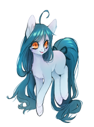Size: 562x761 | Tagged: safe, alternate version, artist:perilune, oc, oc only, species:earth pony, species:pony, g4, alternate design, colored, colored sketch, cute, female, mare, simple background, sketch, solo, tail, white background