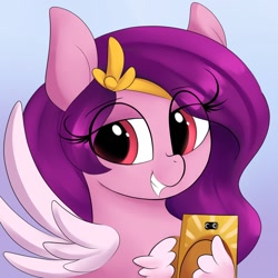 Size: 1200x1200 | Tagged: safe, artist:illusion_dx, artist:illusiondx, character:pipp petals, species:pegasus, species:pony, g5, bust, cellphone, circlet, phone, pipp wings, smartphone, smiling, solo