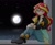 Size: 1024x834 | Tagged: safe, artist:kittyrosie, character:sunset shimmer, species:eqg human, g4, my little pony:equestria girls, blushing, breasts, cleavage, cute, female, full moon, human coloration, looking at you, moon, night, one eye closed, rainbow rocks outfit, shimmerbetes, smiling, solo, wink
