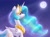 Size: 1890x1417 | Tagged: safe, artist:dandy, character:princess celestia, species:alicorn, species:pony, newbie artist training grounds, g4, atg 2021, crown, crying, cutie mark, ethereal mane, female, jewelry, mare, mare in the moon, moon, moonlight, necklace, night, peytral, regalia, sad, solo, stars, wings