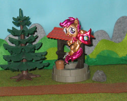 Size: 1024x811 | Tagged: safe, alternate version, artist:malte279, character:scootaloo, species:pegasus, species:pony, g4, craft, embossing, irl, metal foil, photo, playmobil, relief