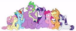 Size: 9396x3915 | Tagged: safe, artist:chub-wub, character:applejack, character:fluttershy, character:pinkie pie, character:rainbow dash, character:rarity, character:spike, character:twilight sparkle, character:twilight sparkle (alicorn), species:alicorn, species:dragon, species:earth pony, species:pegasus, species:pony, species:unicorn, episode:the last problem, g4, my little pony: friendship is magic, absurd resolution, applejack's hat, clothing, cowboy hat, female, hat, mane seven, mane six, older, older applejack, older fluttershy, older mane seven, older mane six, older pinkie pie, older rainbow dash, older rarity, older spike, older twilight, princess twilight 2.0, simple background, stetson, white background