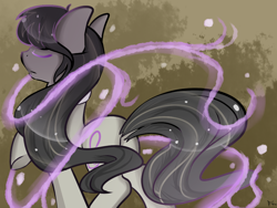 Size: 1024x768 | Tagged: safe, artist:chibimlp-lover, character:octavia melody, species:earth pony, species:pony, g4, abstract background, eyes closed, female, magic, mare, profile, raised hoof, solo