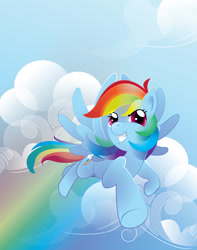 Size: 852x1080 | Tagged: safe, artist:sambaneko, character:rainbow dash, species:pegasus, species:pony, g4, license:cc-by-nc-nd, cloud, cutie mark, female, flying, mare, sky, solo, wings