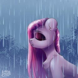 Size: 1200x1200 | Tagged: safe, artist:lazybread, character:pinkamena diane pie, character:pinkie pie, species:earth pony, species:pony, g4, g5, bust, chest fluff, eyes closed, rain, solo, straight hair