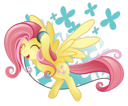 Size: 2000x1664 | Tagged: safe, artist:sambaneko, character:fluttershy, species:pegasus, species:pony, g4, license:cc-by-nc-nd, .ai available, cutie mark, digital art, eyes closed, female, headphones, mare, open mouth, simple background, smiling, solo, spread wings, transparent background, vector, wings