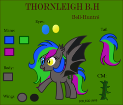 Size: 1296x1106 | Tagged: safe, artist:s-class-destroyer, oc, oc only, oc:thornleigh, species:bat pony, species:pony, g4, blue eyes, brambles, branches, digital art, fangs, green background, happy, open mouth, sharp teeth, simple background, solo, thorns, vector, yellow eyes