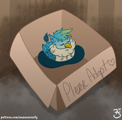 Size: 2480x2453 | Tagged: safe, artist:sevenserenity, character:gallus, species:griffon, g4, behaving like a bird, borb, box, bronybait, cute, eyes closed, gallabetes, heart, high res, link, male, sleeping, solo