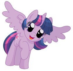 Size: 800x780 | Tagged: safe, artist:sambaneko, character:twilight sparkle, character:twilight sparkle (alicorn), species:alicorn, species:pony, g4, license:cc-by-nc-nd, digital art, female, happy, looking at you, mare, raised hoof, simple background, smiling, solo, spread wings, transparent background, vector, wings