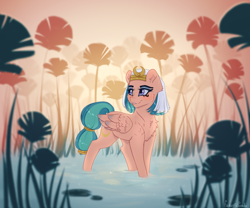 Size: 2304x1920 | Tagged: safe, artist:fanaticpanda, character:somnambula, species:pegasus, species:pony, g4, cheek fluff, chest fluff, ear fluff, egyptian, eye of horus, female, kohl, leg fluff, lily pad, looking back, mare, plant, solo, three quarter view, water