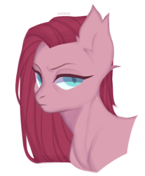 Size: 1416x1712 | Tagged: safe, artist:sannoe, character:pinkamena diane pie, character:pinkie pie, species:earth pony, species:pony, g4, bust, frown, looking at you, portrait, simple background, solo, straight hair, white background