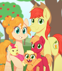 Size: 965x1109 | Tagged: safe, artist:imaplatypus, character:apple bloom, character:applejack, character:big mcintosh, character:bright mac, character:pear butter, species:earth pony, species:pony, g4, apple, apple family, apple family member, apple tree, baby, baby apple bloom, colt, colt big macintosh, cute, family, female, filly, filly applejack, foal, food, freckles, gap teeth, jackabetes, male, pacifier, smiling, tree, young, younger