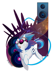 Size: 1500x2022 | Tagged: safe, artist:sambaneko, character:dj pon-3, character:vinyl scratch, species:pony, species:unicorn, g4, license:cc-by-nc-nd, cutie mark, digital art, female, horn, mare, music notes, simple background, smiling, solo, speakers, transparent background, vector, vinyl's glasses