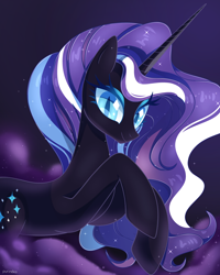Size: 2000x2500 | Tagged: safe, artist:beanbunn, character:nightmare rarity, character:rarity, species:pony, species:unicorn, g4, female, looking at you, lying down, mare, prone, slit eyes, solo, speedpaint available