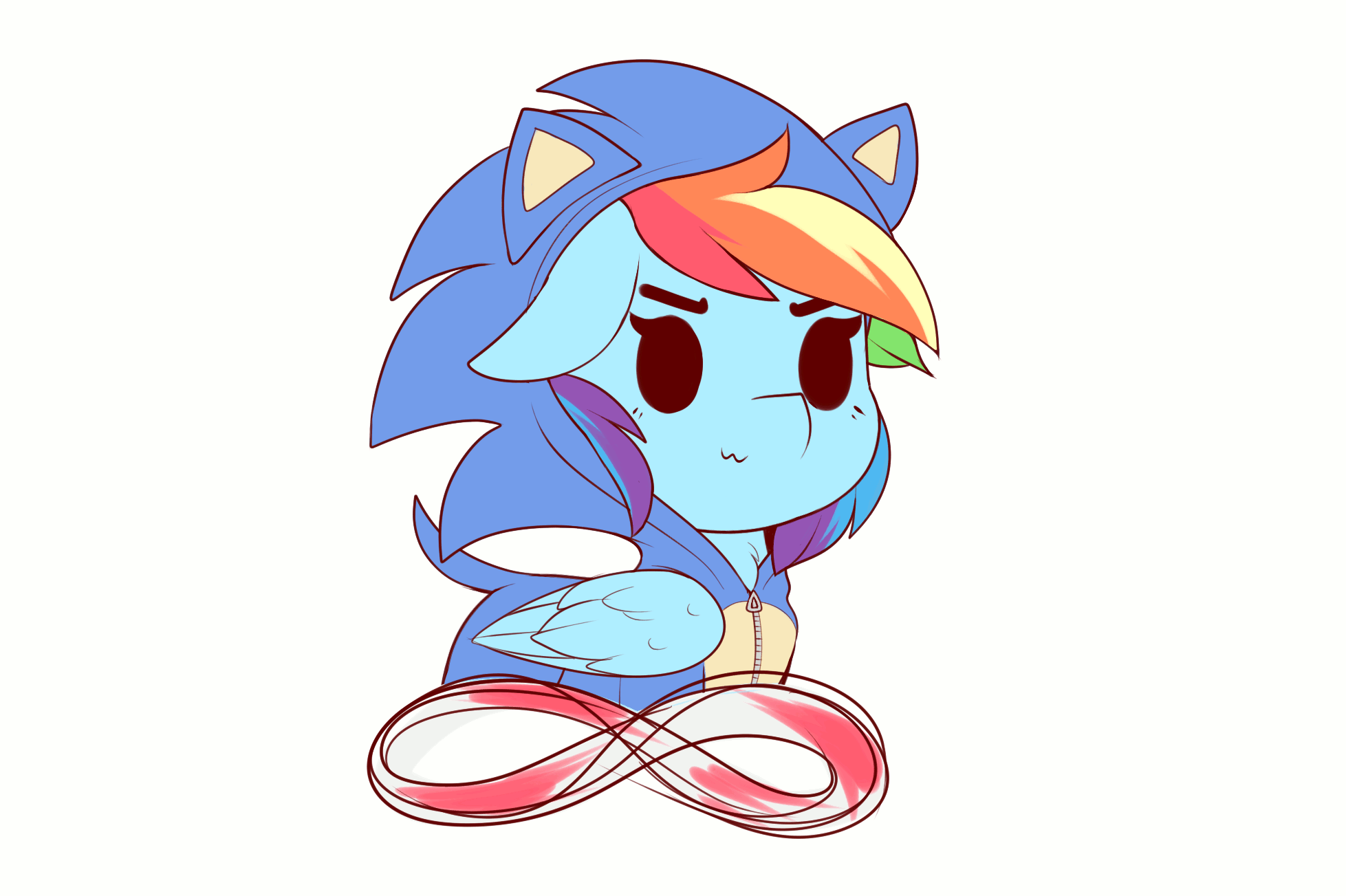 Size: 1957x1303 | Tagged: safe, artist:evehly, character:rainbow dash, species:pegasus, species:pony, g4, :3, animated, chibi, clothing, costume, crossover, cute, dashabetes, dot eyes, dumb running ponies, female, floppy ears, gif, gotta go fast, hoodie, mare, simple background, smiling, solo, sonic the hedgehog, sonic the hedgehog (series), super peel out, video game, wheel o feet, white background