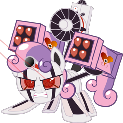 Size: 6000x6000 | Tagged: safe, artist:fangz17, character:sweetie belle, species:pony, species:unicorn, friendship is witchcraft, sweetie bot, g4, absurd resolution, action pose, angry, digital art, female, filly, foal, gears, heart, hooves, horn, laser, missile, pose, red eyes, robot, robot pony, rocket launcher, rocket pods, simple background, solo, transparent background, vector, weapon, young