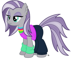 Size: 1280x1063 | Tagged: safe, artist:anime-equestria, character:maud pie, species:earth pony, species:pony, g4, 1980's, alternate hairstyle, clothing, ear piercing, eyeshadow, frown, jewelry, makeup, piercing, simple background, solo, three quarter view, transparent background