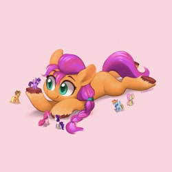 Size: 1200x1200 | Tagged: safe, artist:dawnfire, character:sunny starscout, species:earth pony, species:pony, g5, blank flank, braid, lying down, solo, unshorn fetlocks