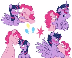 Size: 4096x3293 | Tagged: safe, artist:chub-wub, character:pinkie pie, character:twilight sparkle, character:twilight sparkle (alicorn), oc, oc:dusk shine, species:alicorn, species:earth pony, species:pony, ship:twinkie, g4, blushing, bubble berry, cute, duo, duo female, duo male, duo male and female, female, gay, lesbian, male, mare, nuzzling, rule 63, shipping, stallion, straight, wings