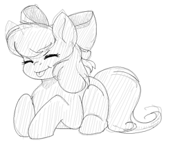 Size: 699x620 | Tagged: safe, artist:its-gloomy, character:apple bloom, species:earth pony, species:pony, g4, adorabloom, apple family member, blep, cute, eyes closed, female, filly, monochrome, simple background, sketch, solo, tongue out, white background, young