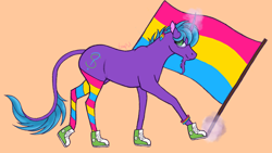 Size: 1736x979 | Tagged: safe, artist:temp, oc, oc:maven cash, species:pony, species:unicorn, g4, clothing, male, pansexual, pansexual pride flag, pride, pride flag, pride month, shoes, solo, ych result
