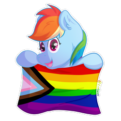 Size: 1800x1800 | Tagged: safe, alternate version, artist:exobass, character:rainbow dash, species:pegasus, species:pony, g4, commission, female, holding, mare, pride, pride flag, pride month, rainbow flag, solo, ych example, ych result, your character here