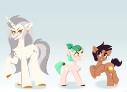 Size: 2048x1483 | Tagged: safe, artist:n in a, species:earth pony, species:pony, species:unicorn, g4, amity blight, chest fluff, colored hooves, crossover, edalyn clawthorne, hooves, looking at you, luz noceda, ponified, profile, raised hoof, smiling, species swap, the owl house, three quarter view