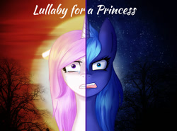 Size: 900x666 | Tagged: safe, artist:adlain-arts, artist:starbixio, character:princess celestia, character:princess luna, species:alicorn, species:pony, g4, bust, crying, duality, lullaby for a princess, redraw