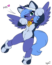 Size: 822x1024 | Tagged: safe, artist:skoon, character:princess luna, species:alicorn, species:pony, g4, adorasexy, animal costume, bell, bell collar, bodysuit, cat costume, cat ears, catsuit, clothing, collar, colored, costume, cute, female, filly, filly luna, flat colors, halloween, halloween costume, holiday, looking at you, lunabetes, mare, one eye closed, open mouth, pale belly, paw socks, princess mewna, s1 luna, semi-anthro, sexy, simple background, solo, spread wings, white background, wings, wink, woona, young, younger