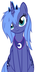Size: 496x1024 | Tagged: safe, artist:khyperia, artist:tg-0, character:princess luna, species:alicorn, species:pony, g4, alternate hairstyle, cute, female, full face view, looking at you, lunabetes, messy mane, morning ponies, portrait, s1 luna, simple background, sitting, smiling, solo, white background