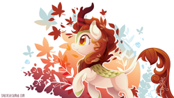Size: 3840x2160 | Tagged: safe, artist:sambaneko, character:autumn blaze, species:kirin, g4, license:cc-by-nc-nd, abstract background, digital art, female, fire, nirik, simple background, smiling, solo, vector, white background
