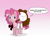 Size: 2000x1600 | Tagged: safe, artist:skittlebuggy, character:pinkie pie, species:earth pony, species:human, species:pony, g4, chibi, dialogue, duo, female, gradient background, looking at you, mare, mounting, simple background, speech bubble, text