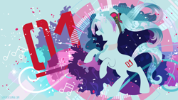 Size: 3840x2160 | Tagged: safe, artist:spacekitty, kotobukiya, species:earth pony, species:pony, g4, license:cc-by-nc-nd, abstract background, cutie mark, digital art, female, hatsune miku, headphones, kotobukiya hatsune miku pony, mare, necktie, open mouth, pigtails, ponified, rearing, silhouette, smiling, solo, twintails, vector, vocaloid