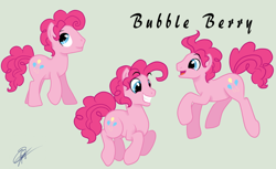 Size: 1024x628 | Tagged: safe, artist:iiamethystskyii, character:pinkie pie, species:earth pony, species:pony, g4, bubble berry, green background, male, profile, rule 63, simple background, smiling, solo, stallion