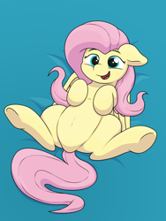 Size: 3120x4160 | Tagged: safe, artist:ljdamz1119, character:fluttershy, species:pegasus, species:pony, g4, belly, cute, female, floppy ears, imminent belly rub, looking at you, mare, on back, shyabetes, smiling, solo, underhoof