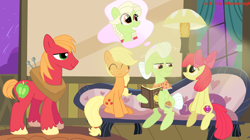 Size: 1280x719 | Tagged: safe, artist:memengla, character:apple bloom, character:applejack, character:big mcintosh, character:granny smith, species:earth pony, species:pony, g4, apple family member, young granny smith, younger