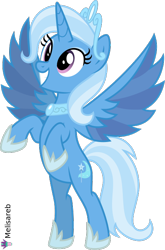 Size: 476x721 | Tagged: safe, artist:melisareb, idw, character:trixie, species:alicorn, species:pony, g4, spoiler:comic, absurd resolution, alicornified, bipedal, crown, digital art, eyeshadow, female, idw showified, jewelry, makeup, mare, princess of humility, race swap, rearing, reflections, regalia, show accurate, simple background, smiling, solo, style emulation, svg, transparent background, trixiecorn, vector, wings, xk-class end-of-the-world scenario