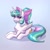Size: 1200x1200 | Tagged: safe, artist:dandy, character:princess celestia, species:alicorn, species:pony, g4, g5, alternate hairstyle, blep, blushing, bow, chest fluff, cute, cutelestia, female, fluffy, horn, looking at you, lying down, ponytail, prone, siki, simple background, solo, three quarter view, tongue out, wings