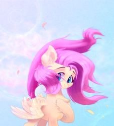 Size: 3200x3529 | Tagged: safe, artist:xbi, character:fluttershy, species:pegasus, species:pony, g4, chest fluff, cute, female, looking at you, mare, shyabetes, sky, solo, wind, windswept feathers, windswept mane, windswept tail