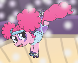 Size: 1280x1033 | Tagged: safe, artist:harmonybunny2021, character:pinkie pie, species:earth pony, species:pony, episode:scare master, g4, my little pony: friendship is magic, clothing, costume, disco, female, holiday, lights, mare, nightmare night, nightmare night costume, rink, roller disco, roller rink, roller skates, rollerblades, solo