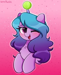 Size: 974x1200 | Tagged: safe, artist:kittyrosie, character:izzy moonbow, species:pony, species:unicorn, g5, ball, bust, childproof horn, gradient hair, horn, solo, tennis ball, toy