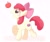 Size: 2048x1707 | Tagged: safe, artist:ginmaruxx, character:apple bloom, species:earth pony, species:pony, g4, adorabloom, apple, apple family member, black outlines, blushing, cute, female, filly, food, raised hoof, simple background, solo, white background, young