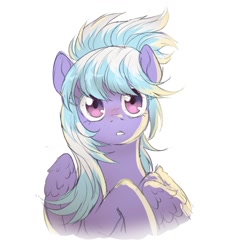 Size: 1225x1350 | Tagged: safe, artist:ghoasthead, character:cloudchaser, species:pegasus, species:pony, g4, blushing, bust, colored eyelashes, cute, cutechaser, female, looking at you, mare, simple background, solo, white background, wing fluff, wings