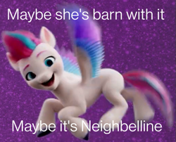 Size: 521x422 | Tagged: safe, edit, edited screencap, screencap, character:zipp storm, species:pegasus, species:pony, g5, my little pony: a new generation, cropped, cute, exploitable meme, female, flying, happy, looking at you, mare, maybelline, meme, neighbelline, open mouth, pun, smiling, solo