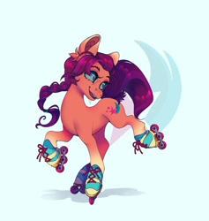 Size: 1137x1200 | Tagged: safe, artist:_psiionix_, character:sunny starscout, species:earth pony, species:pony, g5, braid, coat markings, cutie mark, roller skates, socks (coat marking), solo