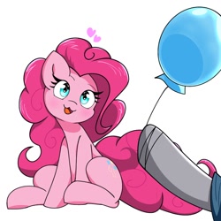 Size: 1200x1200 | Tagged: safe, artist:zeon_starlight, character:maud pie, character:pinkie pie, species:earth pony, species:pony, g4, balloon, female, heart, offscreen character, siblings, sisters