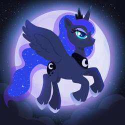 Size: 3300x3300 | Tagged: safe, artist:saphira_pone, character:princess luna, species:alicorn, species:pony, g4, cloud, jewelry, moon, night, night sky, regalia, sky