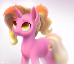 Size: 2300x2000 | Tagged: safe, artist:luminousdazzle, character:luster dawn, species:pony, species:unicorn, g4, chest fluff, female, gradient background, high res, looking up, mare, signature, simple background, solo, three quarter view