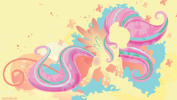 Size: 3840x2160 | Tagged: safe, artist:sambaneko, character:fluttershy, species:pegasus, species:pony, g4, license:cc-by-nc-nd, abstract background, cutie mark, digital art, female, mare, rainbow power, silhouette, solo, vector